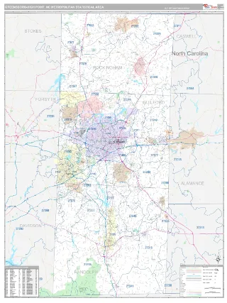 Greensboro-High Point Metro Area Classic style ZIP Code wall map