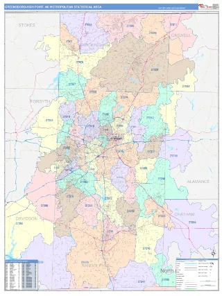 Greensboro-High Point Metro Area ColorCast style ZIP Code wall map