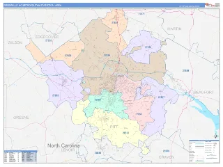Greenville Metro Area ColorCast style ZIP Code wall map