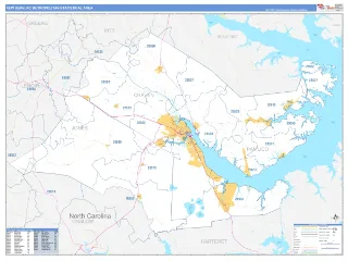 New Bern Metro Area Business Reference style ZIP Code wall map