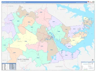 New Bern Metro Area ColorCast style ZIP Code wall map