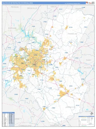 Raleigh Metro Area Business Reference style ZIP Code wall map