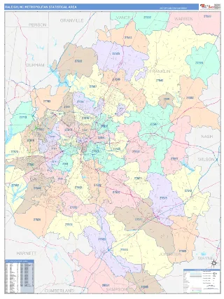 Raleigh Metro Area ColorCast style ZIP Code wall map