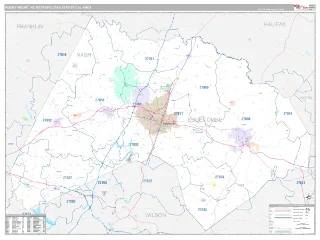 Rocky Mount Metro Area Classic style ZIP Code wall map
