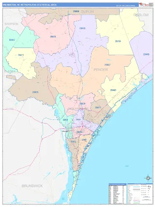 Wilmington Metro Area ColorCast style ZIP Code wall map