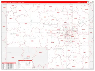 Lincoln Metro Area RedLine style ZIP Code wall map