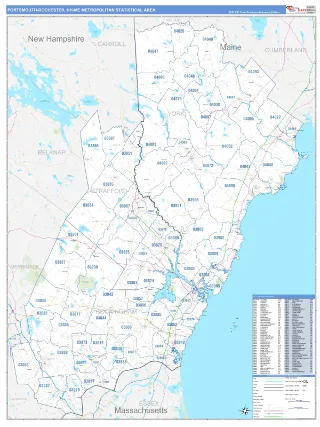 Portsmouth-Rochester Metro Area Business Reference style ZIP Code wall map
