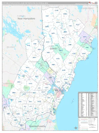 Portsmouth-Rochester Metro Area Classic style ZIP Code wall map