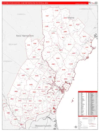 Portsmouth-Rochester Metro Area RedLine style ZIP Code wall map