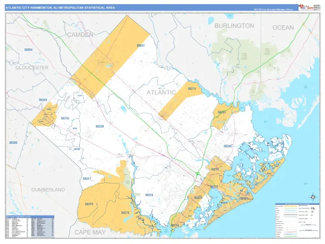 Atlantic City-Hammonton Metro Area ZIP Code Wall Map, Business Reference style
