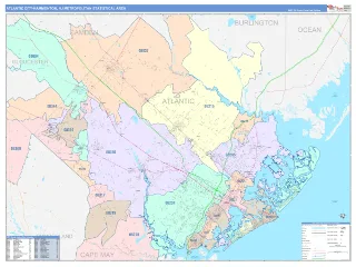 Atlantic City-Hammonton Metro Area ColorCast style ZIP Code wall map