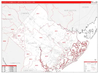 Atlantic City-Hammonton Metro Area RedLine style ZIP Code wall map