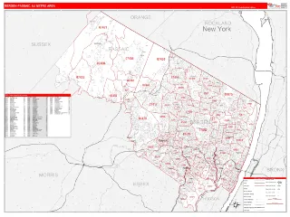 Bergen-Passaic Metro Area RedLine style ZIP Code wall map
