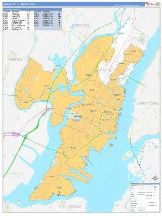Jersey City Metro Area Business Reference style ZIP Code wall map