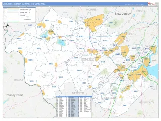 Middlesex-Somerset-Hunterdon Metro Area Business Reference style ZIP Code wall map