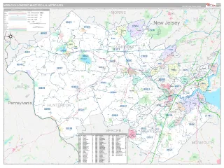 Middlesex-Somerset-Hunterdon Metro Area Classic style ZIP Code wall map
