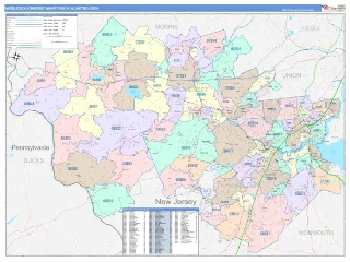 Middlesex-Somerset-Hunterdon Metro Area ColorCast style ZIP Code wall map