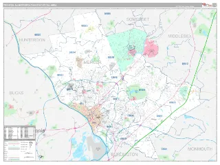 Trenton Metro Area Classic style ZIP Code wall map