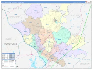 Trenton Metro Area ColorCast style ZIP Code wall map