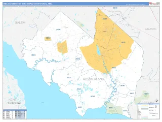 Vineland-Bridgeton Metro Area Business Reference style ZIP Code wall map