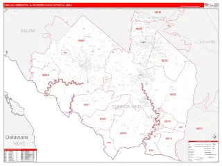 Vineland-Bridgeton Metro Area RedLine style ZIP Code wall map