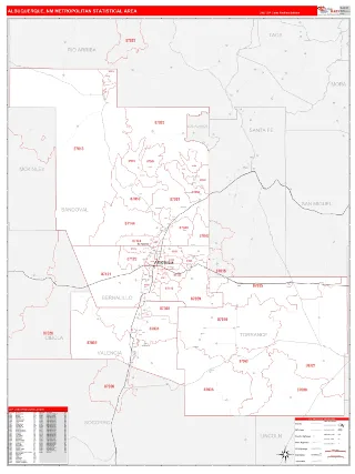 Albuquerque Metro Area RedLine style ZIP Code wall map