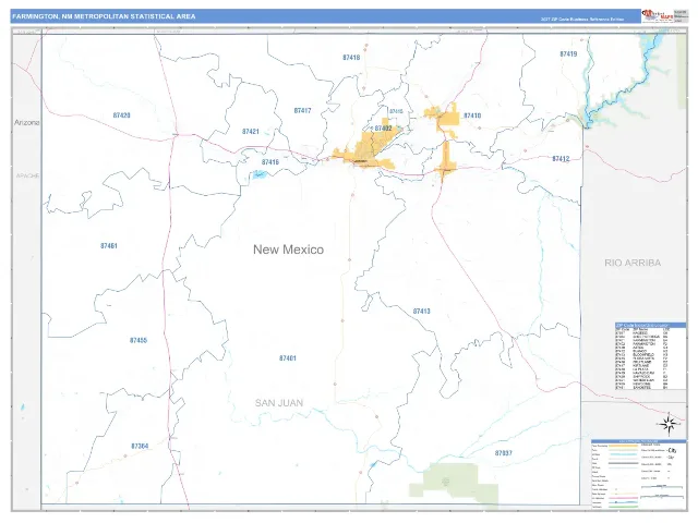 Farmington Metro Area ZIP Code Wall Map, Business Reference style