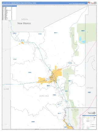Las Cruces Metro Area Business Reference style ZIP Code wall map