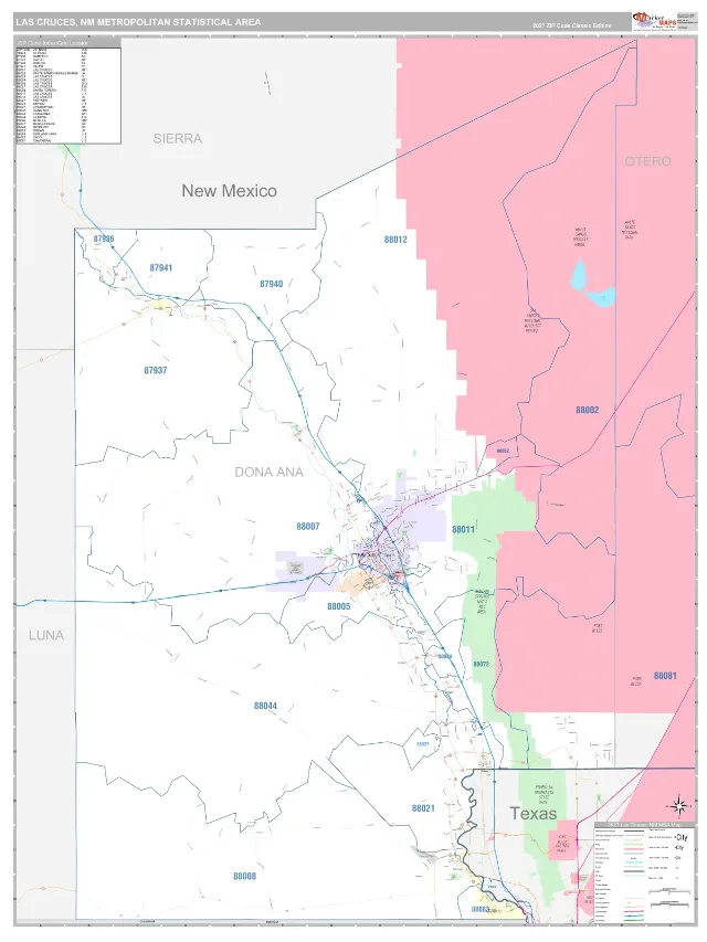 Las Cruces Metro Area ZIP Code Wall Map, Classic style