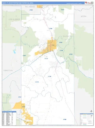 Santa Fe Metro Area Business Reference style ZIP Code wall map