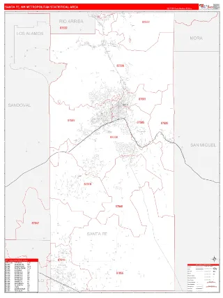 Santa Fe Metro Area RedLine style ZIP Code wall map
