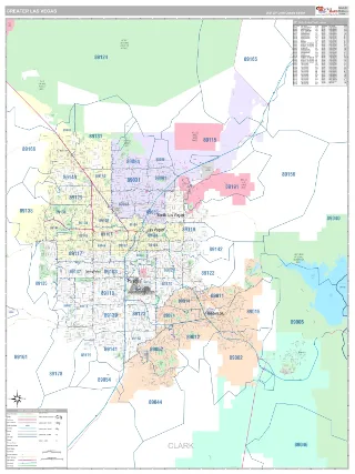Greater Las Vegas Metro Area Classic style ZIP Code wall map