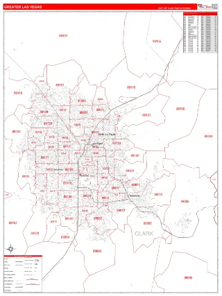 Greater Las Vegas Metro Area RedLine style ZIP Code wall map