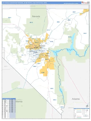 Las Vegas-Henderson-Paradise Metro Area Business Reference style ZIP Code wall map