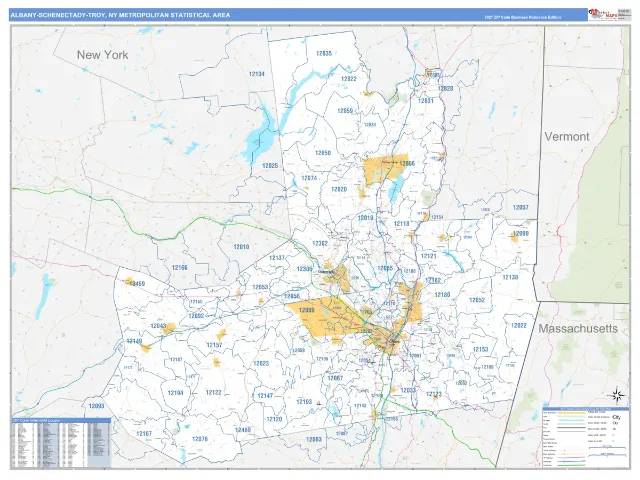Albany-Schenectady-Troy Metro Area ZIP Code Wall Map, Business Reference style