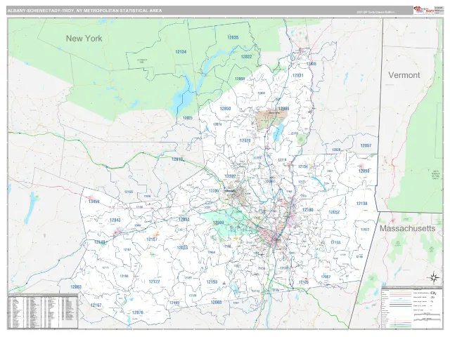 Albany-Schenectady-Troy Metro Area ZIP Code Wall Map, Classic style