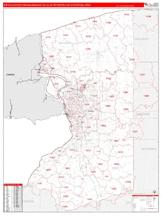 Buffalo-Cheektowaga-Niagara Falls Metro Area RedLine style ZIP Code wall map