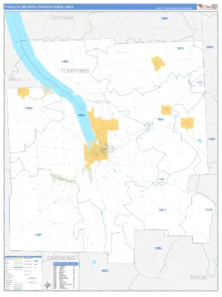 Ithaca Metro Area Business Reference style ZIP Code wall map