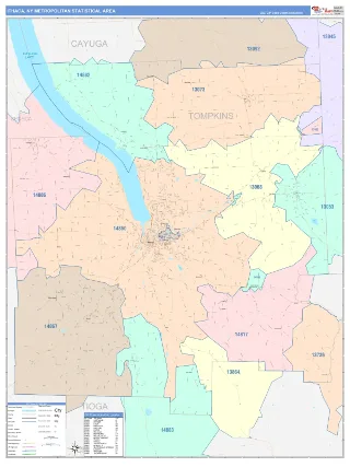 Ithaca Metro Area ColorCast style ZIP Code wall map