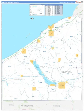 Jamestown Metro Area Business Reference style ZIP Code wall map
