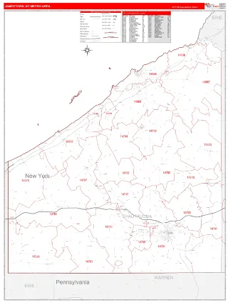 Jamestown Metro Area RedLine style ZIP Code wall map