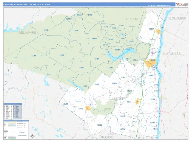 Kingston Metro Area ZIP Code Wall Map, Business Reference style