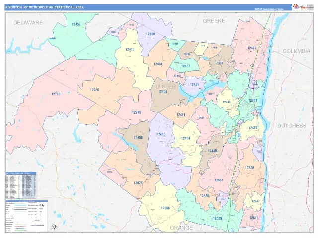Kingston Metro Area ZIP Code Wall Map, ColorCast style