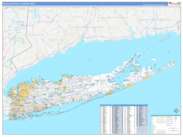 Nassau-Suffolk Metro Area ZIP Code Wall Map, Business Reference style