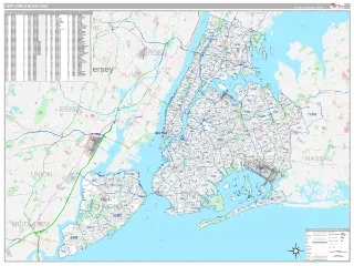 New York 5 Boroughs Metro Area Classic style ZIP Code wall map