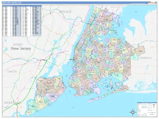 New York 5 Boroughs Metro Area ColorCast style ZIP Code wall map