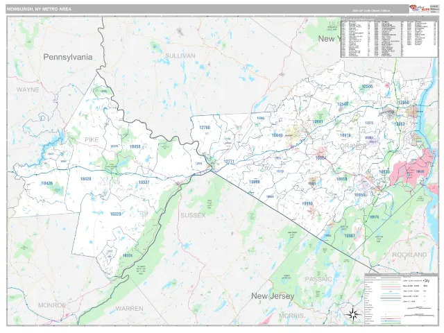 Newburgh Metro Area ZIP Code Wall Map, Classic style