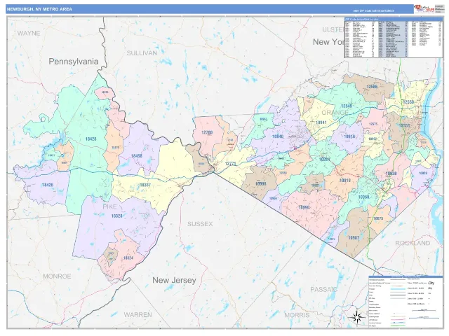 Newburgh Metro Area ZIP Code Wall Map, ColorCast style