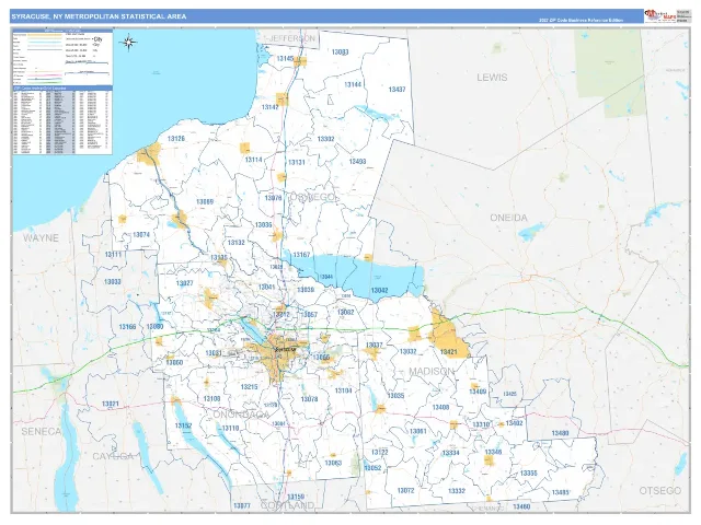Syracuse Metro Area ZIP Code Wall Map, Business Reference style