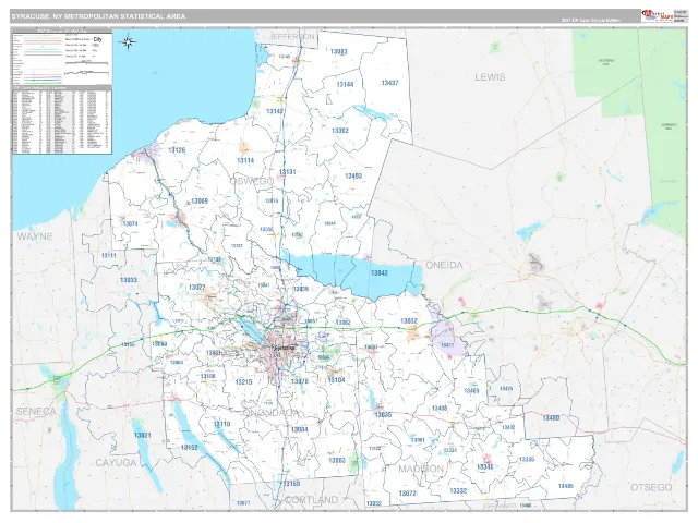 Syracuse Metro Area ZIP Code Wall Map, Classic style
